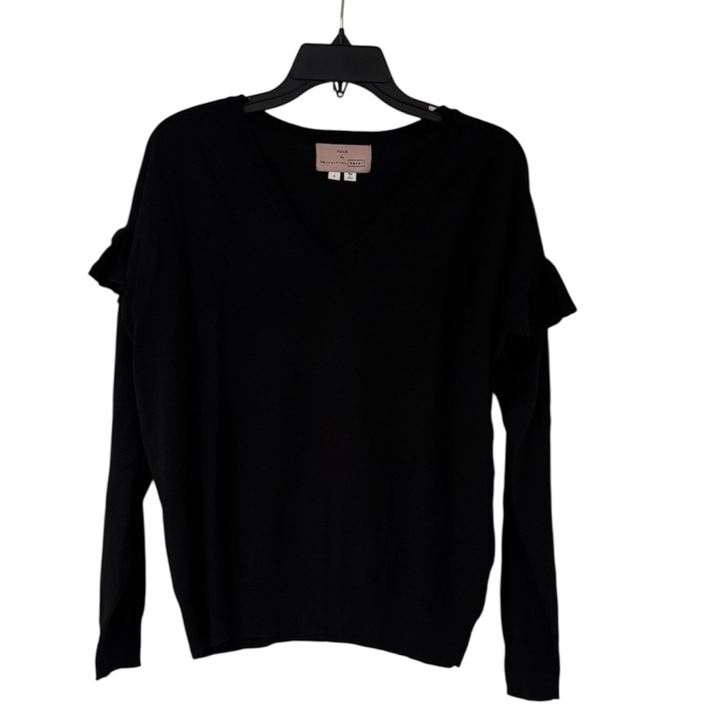 FOLK BY HANDEL FROM BASEL Black Crew Neck Sweater with Ruffle Sleeves